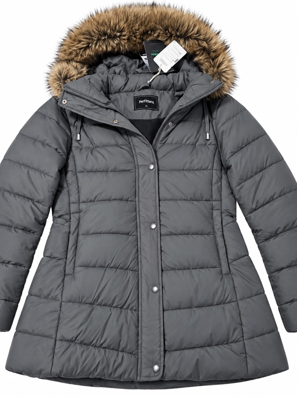 Pufflarge 2X Dark Gray Hooded Winter Puffer Coat Faux Fur Lined NWT